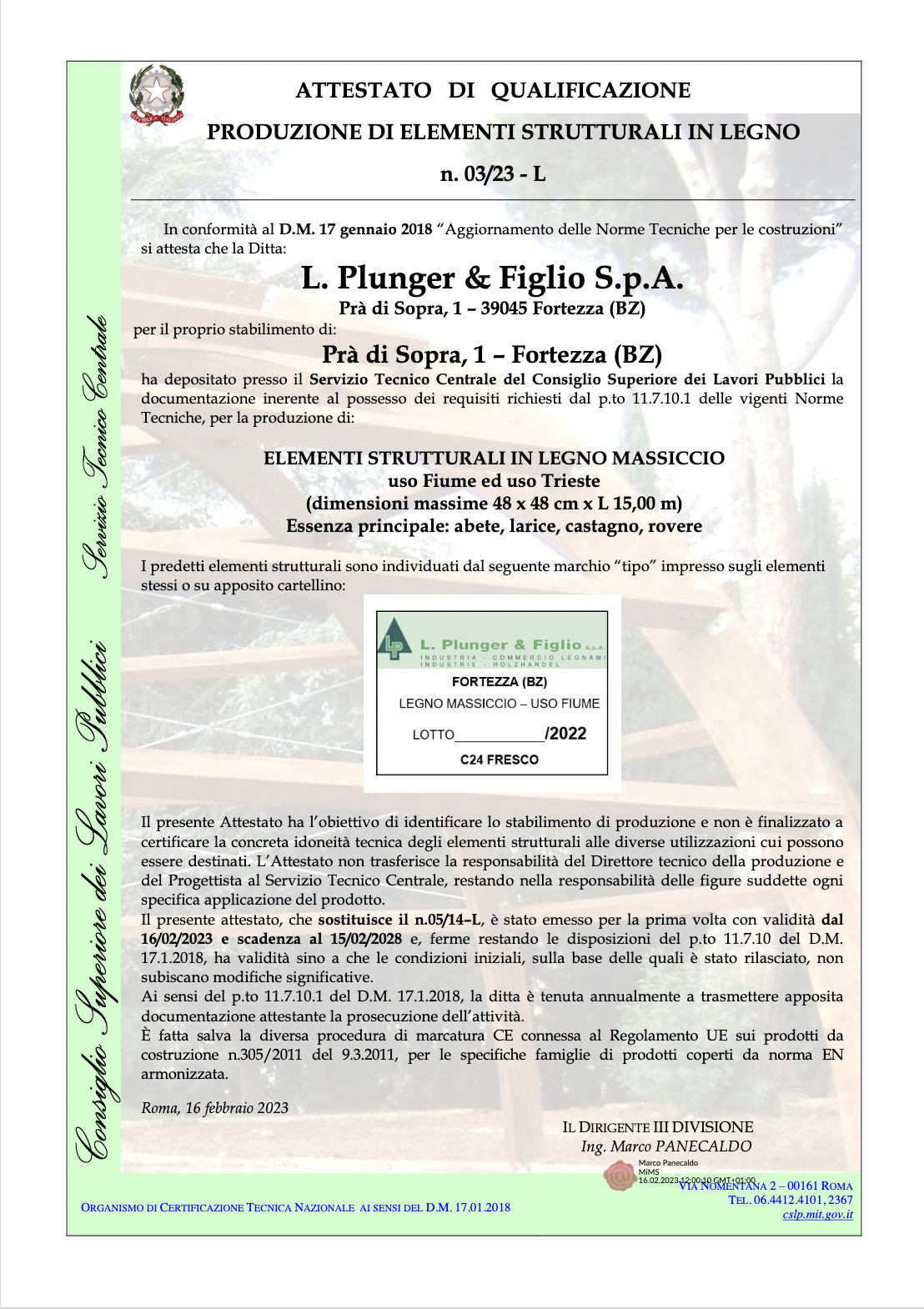 Plunger Holz Qualifikationszertifikat