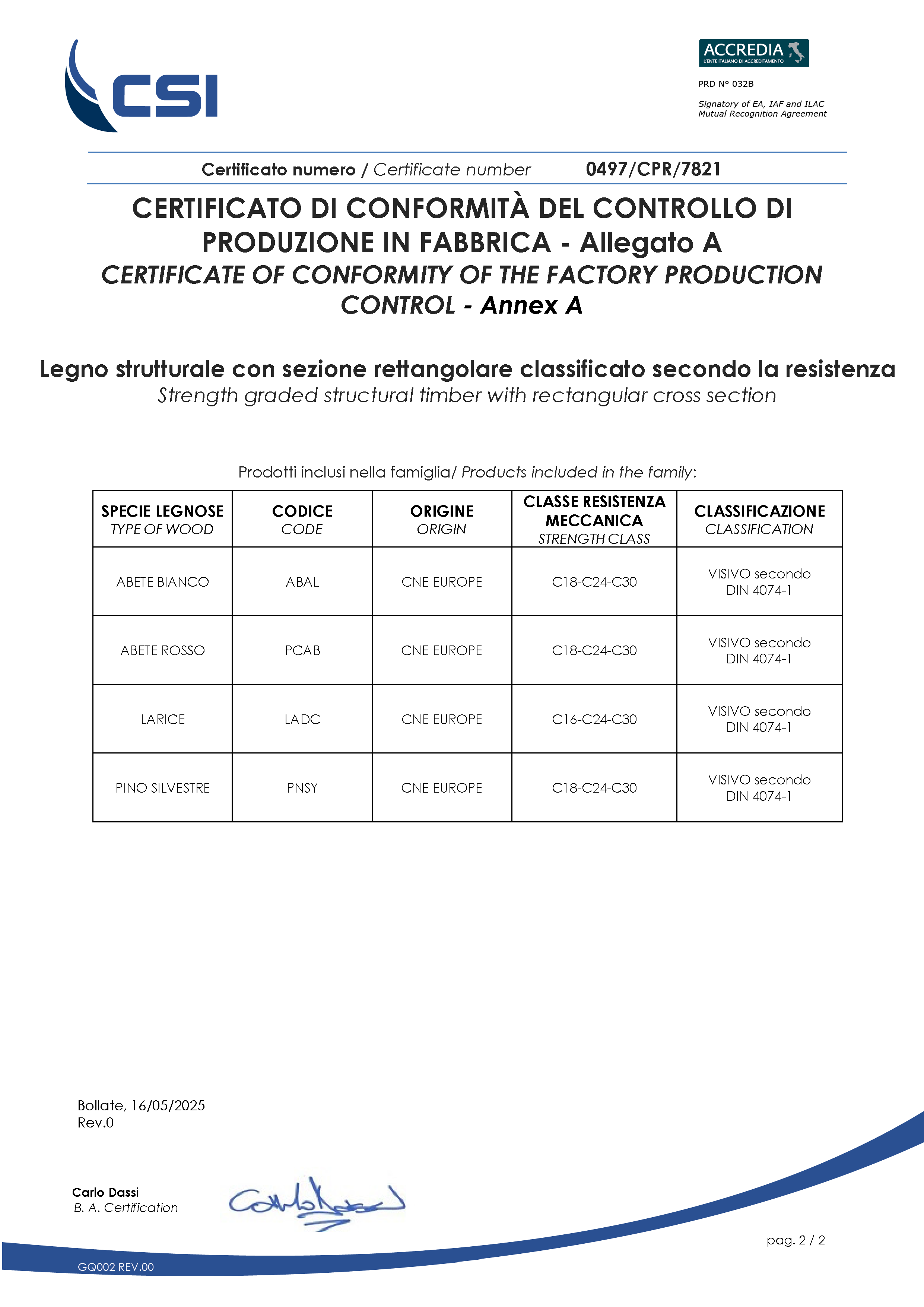 Certificazione elementi strutturali legno massiccio